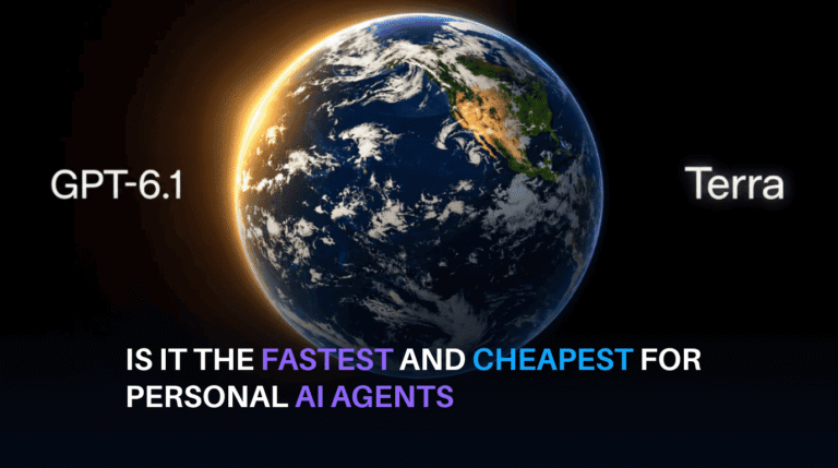 Official OpenAI launch cover image for GPT-6.1 Terra featuring planet Earth with the text "Is it the fastest and cheapest for personal AI agents"