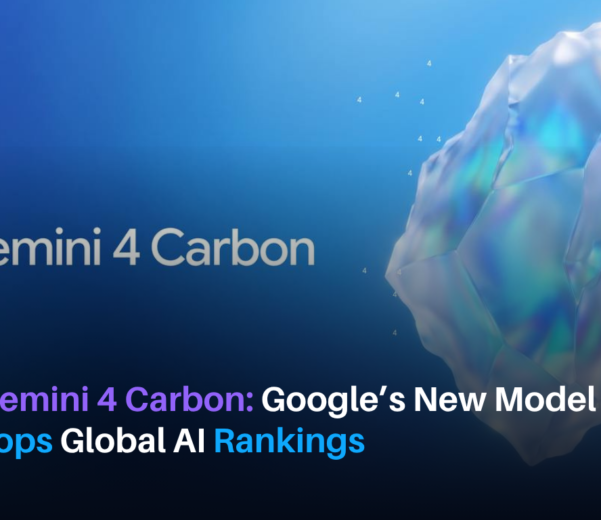 Promotional banner for Gemini 4 Carbon stating that Google's new model tops global AI rankings against a blue background.
